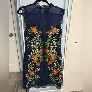 Karen Millen Floral Embroidered Navy Dress